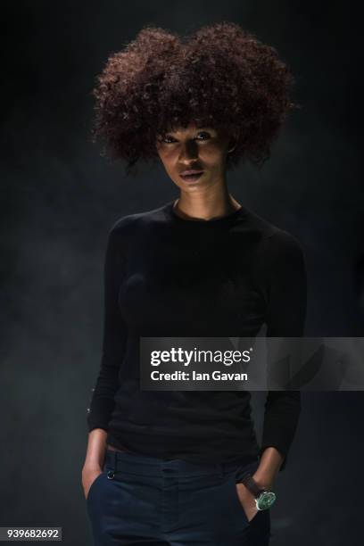 Model backstage ahead of the Exquise presentation during Mercedes Benz Fashion Week Istanbul at Zorlu Performance Hall on March 29, 2018 in Istanbul,...