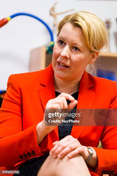 Familiy Minister Franziska Giffey is pictured during her visit to the daycare facility for children Abenteuerland in Berlin Marzahn on March 29, 2018.