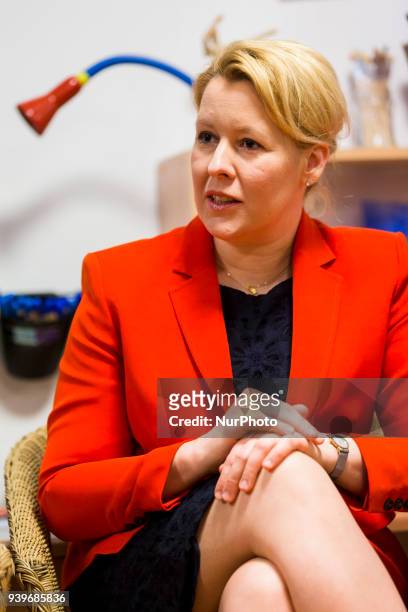 Familiy Minister Franziska Giffey is pictured during her visit to the daycare facility for children Abenteuerland in Berlin Marzahn on March 29, 2018.