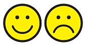 Happy and sad face icons. Smileys.