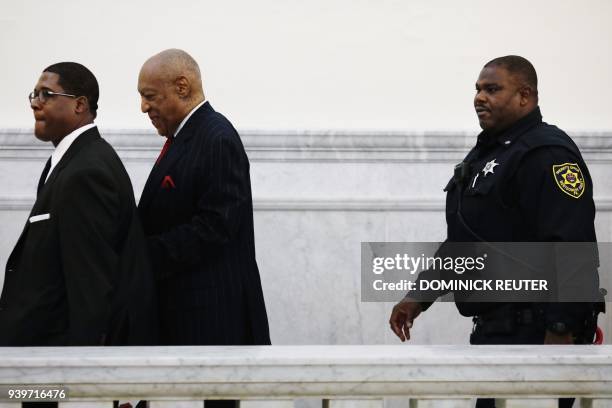 Actor and comedian Bill Cosby returns after a recess in the pretrial hearing for his sexual assault trial at the Montgomery County Courthouse in...