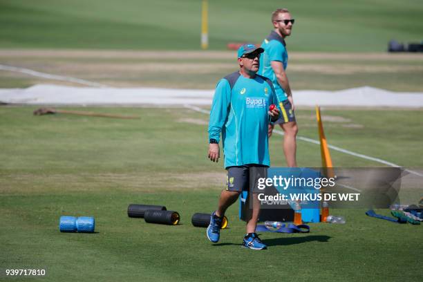 Head Coach of the Australia cricket team Darren Lehmann attends a training session of the Australian Cricket Team members at Wanderers Cricket...