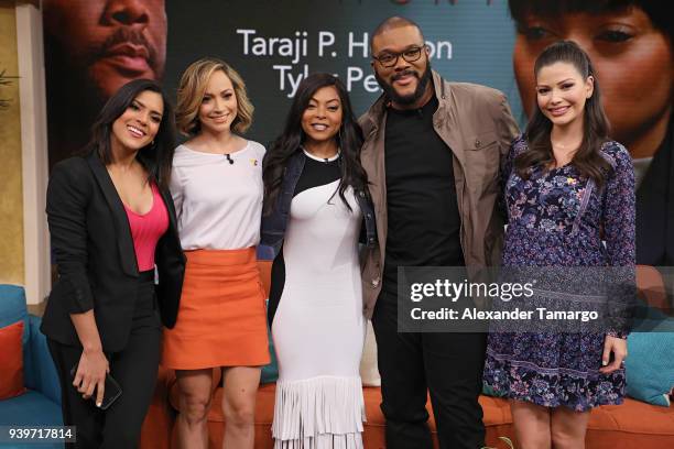 Francisca Lachapel, Satcha Pretto, Taraji P. Henson, Tyler Perry and Ana Patricia Gamez are seen on the set of "Despierta America" at Univision...