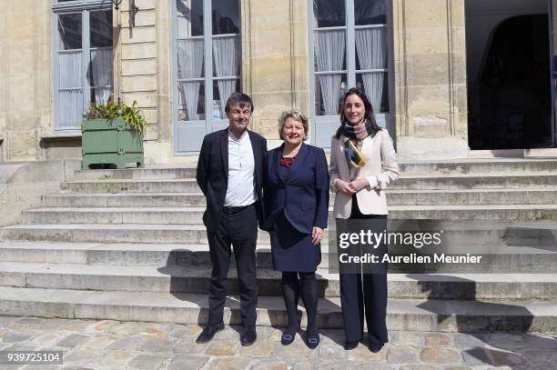 Nicolas Hulot French Minister of Ecological and Inclusive Transition, German Environment Minister Svenja Schulze and Junior Minister Brune Poirson...