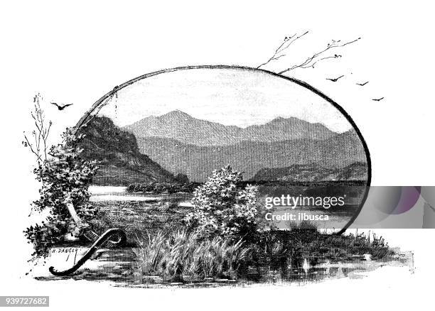 antique illustrations of england, scotland and ireland: snowdon - snowdonia stock illustrations