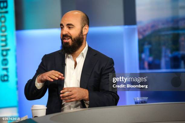 Leigh Drogen, chief executive officer of Estimize Inc., speaks during a Bloomberg Television interview in New York, U.S., on Thursday, March 29,...