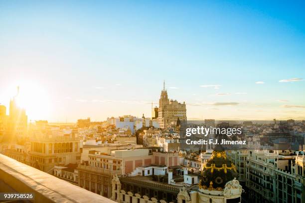 sunset in madrid - gran vía madrid bildbanksfoton och bilder