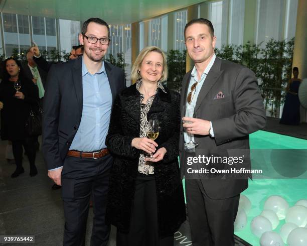 Jason Prifold, Dennis Laronga and Andrea Saturno-Sanjana attend One Hundred East 53rd Street Amenities Premiere Party at 100 East 53rd Street on...