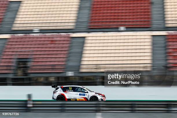 Mato Homola from Slovakia of DG Sport Competition with Peugeot 308TCR during the WTCR Official Tests can Circuit de Barcelona - Catalunya on 29 of...