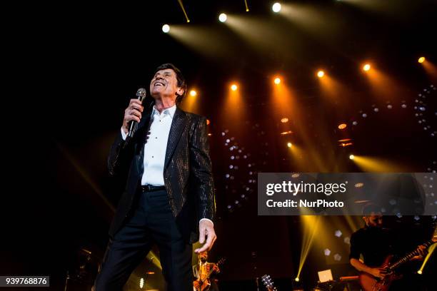 Italian singer Gianni Morandi performs live at Mediolanum Forum in Milan, Italy, on March 28 2018.