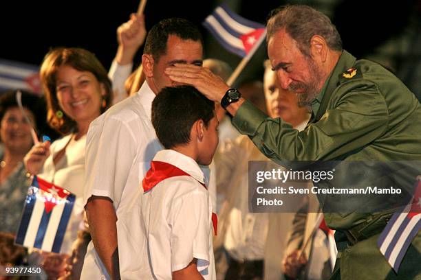 Cuban President Fidel Castro greets Elian Gonzalez, during a political act celebrating the 5th anniversary of the day when Elian Gonzalez was...