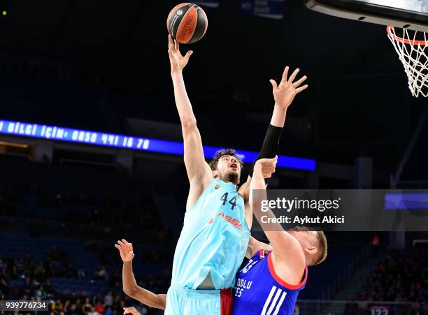 Ante Tomic, #44 of FC Barcelona Lassa in action during the 2017/2018 Turkish Airlines EuroLeague Regular Season Round 29 game between Anadolu Efes...