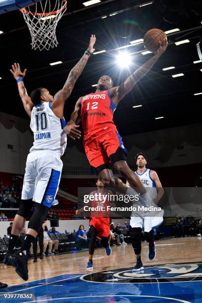 Demetrius Jackson of the Delaware 87ers goes to the basket against the Lakeland Magic on March 23, 2018 at RP Funding Center in Lakeland, Florida....