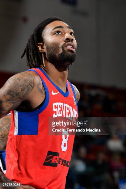 James Young of the Delaware 87ers looks on during the game against the Lakeland Magic on March 23, 2018 at RP Funding Center in Lakeland, Florida....