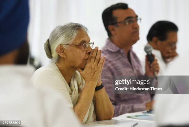 Former Chief Minister of Delhi Sheila Dikshit and DPCC President Ajay Maken during the press conference at DPCC office Rajiv Bhawan, on March 29,...