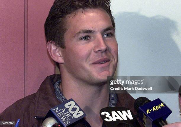 Luke Hodge addresses the media after being taken No1 by Hawthorn, in the 2001 AFL National Draft today, held at Melbourne Park, Melbourne, Australia....