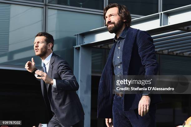 Alessandro Cattelan and Andrea Pirlo attend E poi c'e' Cattelan TV Show on March 29, 2018 in Milan, Italy.
