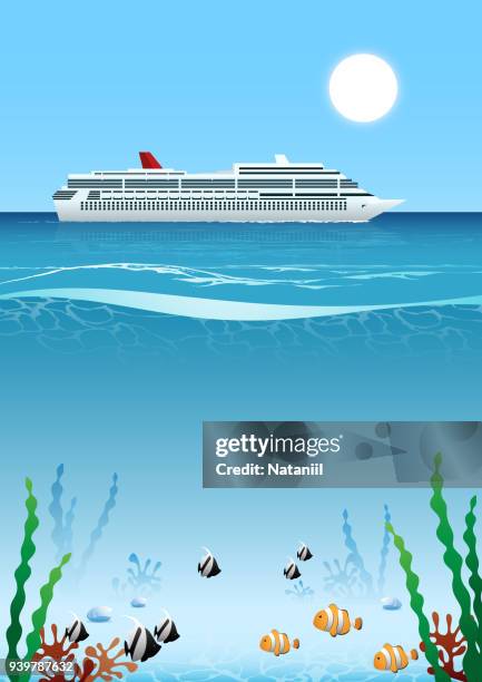 illustrazioni stock, clip art, cartoni animati e icone di tendenza di mare estivo - nave da crociera