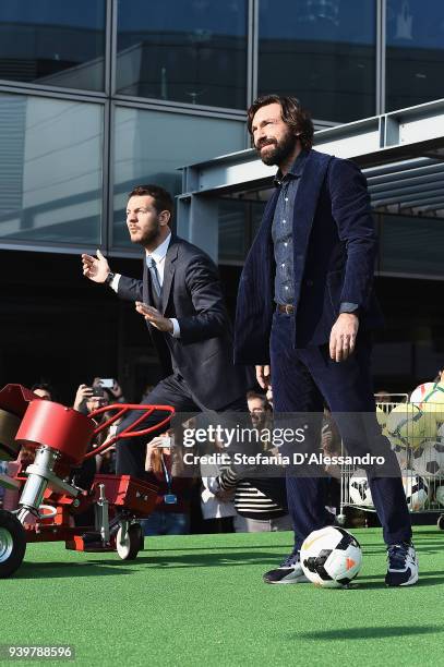 Alessandro Cattelan and Andrea Pirlo attend E poi c'e' Cattelan TV Show on March 29, 2018 in Milan, Italy.