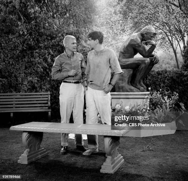 Television sitcom, The Many Loves of Dobie Gillis, episode: Greater Love Hath No Man. Pictured from left is Dwayne Hickman and Bob Denver . Episode...