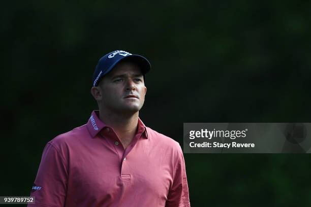 Sam Saunders walks off the second tee during the first round of the Houston Open at the Golf Club of Houston on March 29, 2018 in Humble, Texas.