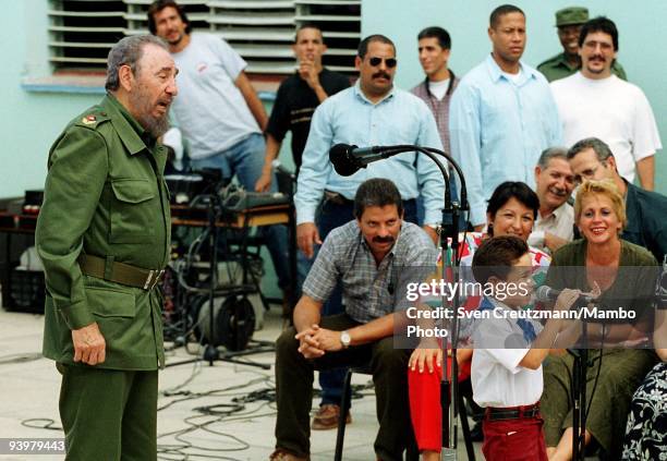 Cuba�s Revolution leader Fidel Castro laughs as Elian Gonzalez jokes during during the celebration of Elian�s seventh birthday in his school, on...