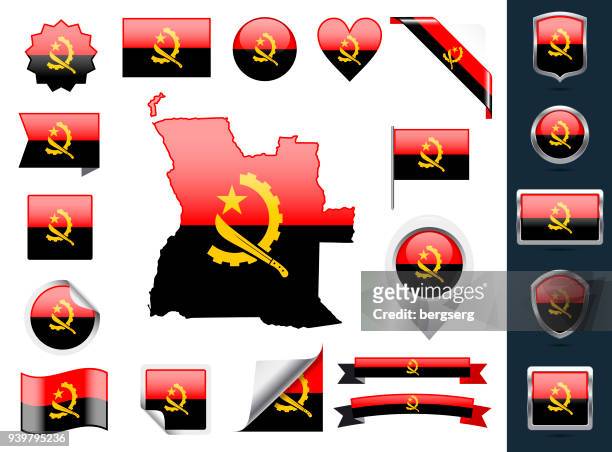 angola flag set. glossy icons collection - angola flag stock illustrations