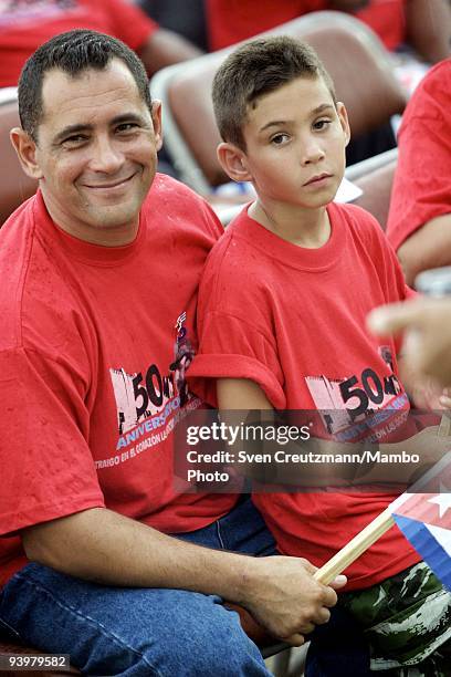 July 26, 2003: Elian Gonzalez and his father Juan Miguel attend a political act in the former Moncada barracks to celebrate the 50th anniversary of...