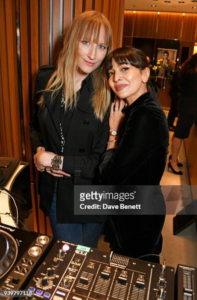 Jade Parfitt and Zara Martin attend the Longines & Aurum Record Collection Launch at Watches of Switzerland, Regent Street, on March 29, 2018 in...