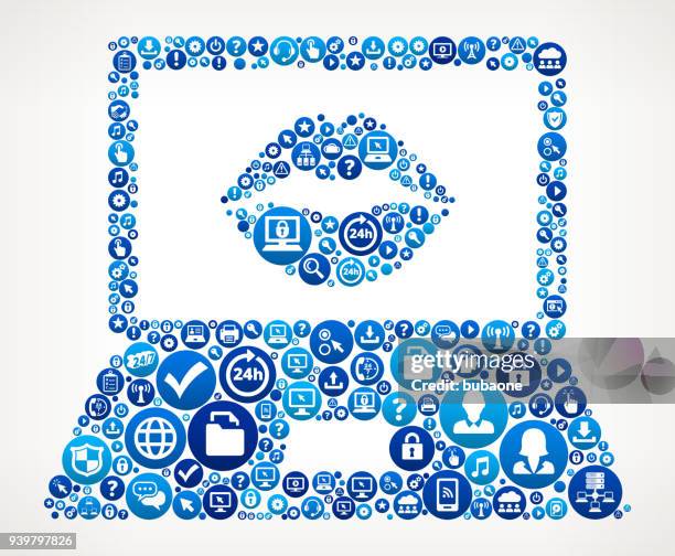 laptop screen and lips computer tech support - couple thinking white background stock illustrations