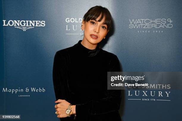 Zara Martin attends the Longines & Aurum Record Collection Launch at Watches of Switzerland, Regent Street, on March 29, 2018 in London, England.