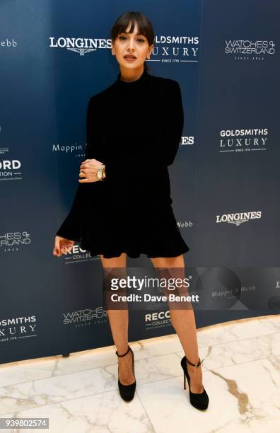 Zara Martin attends the Longines & Aurum Record Collection Launch at Watches of Switzerland, Regent Street, on March 29, 2018 in London, England.
