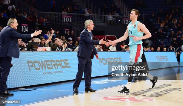 Svetislav Pesic, Head Coach of FC Barcelona Lassa and Victor Claver, #30 of FC Barcelona Lassa in action during the 2017/2018 Turkish Airlines...