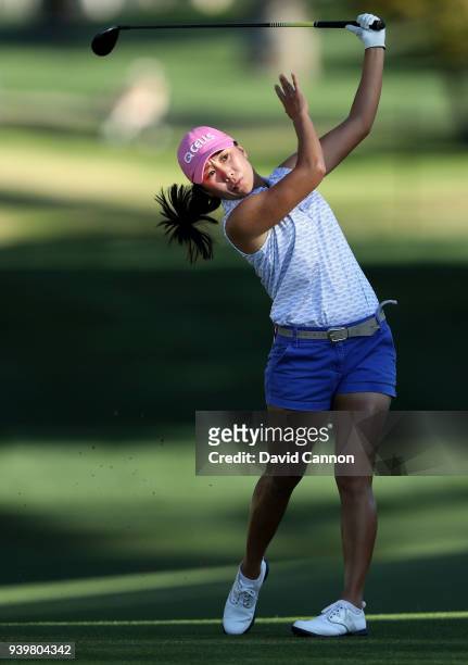 In-Kyung Kim of South Korea plays her second shot on the par 5, second hole during the first round of the 2018 ANA Inspiration on the Dinah Shore...