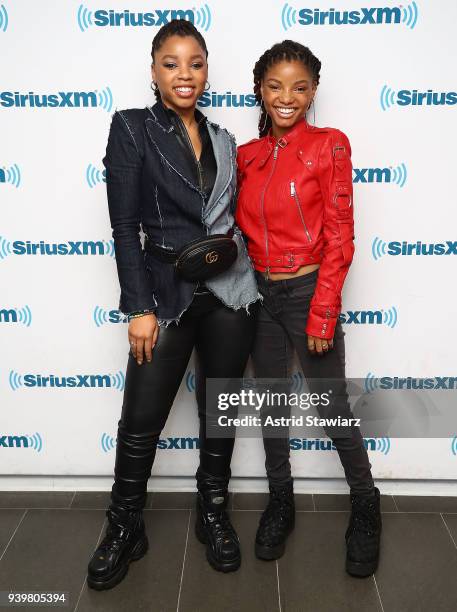 Musicians Chloe Bailey and Halle Bailey of Chloe x Halle visit the SiriusXM Studios on March 29, 2018 in New York City.