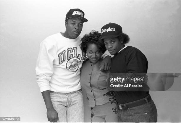 Michel'le appears with Dr. Dre and Eazy-E in a portrait taken on December 8, 1989 in New York City. .