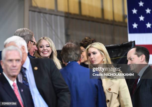 Ivanka Trump , advisor to US President Donald Trump and Tiffany Trump attend his speech at the Richfield Training Site, south of Cleveland, Ohio on...