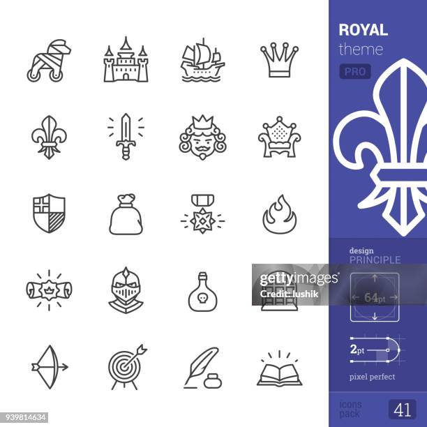 royal, umriss ikonen - pro-pack - fleur de lis flower stock-grafiken, -clipart, -cartoons und -symbole