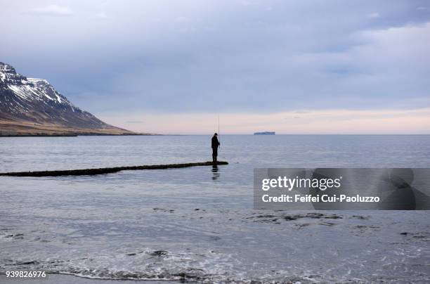 one fisherman at saudarkrokur, north iceland - スカガフィヨルズル ストックフォトと画像