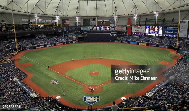 Chris Archer of the Tampa Bay Rays pitches during a game against the Boston Red Sox on Opening Day at Tropicana Field on March 29, 2018 in St...