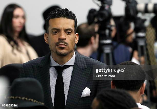 Former NBA basketball player Matt Barnes arrives at the funeral services for police shooting victim Stephon Clark at Bayside Of South Sacramento...