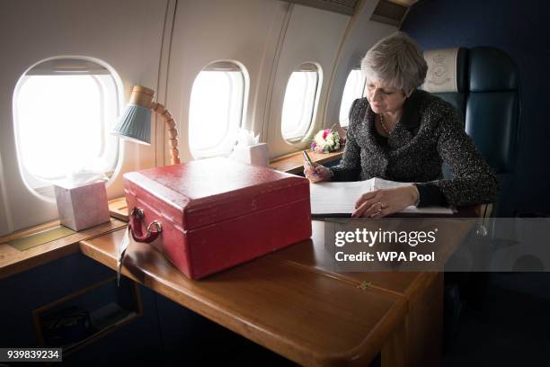 Prime Minister Theresa May flying to Cardiff after visiting Scotland and Northern Ireland during a tour of the four nations of the UK on March 29,...