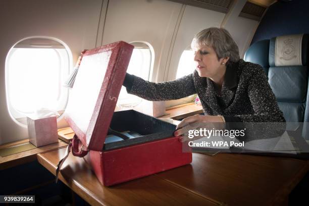 Prime Minister Theresa May flying to Cardiff after visiting Scotland and Northern Ireland during a tour of the four nations of the UK on March 29,...