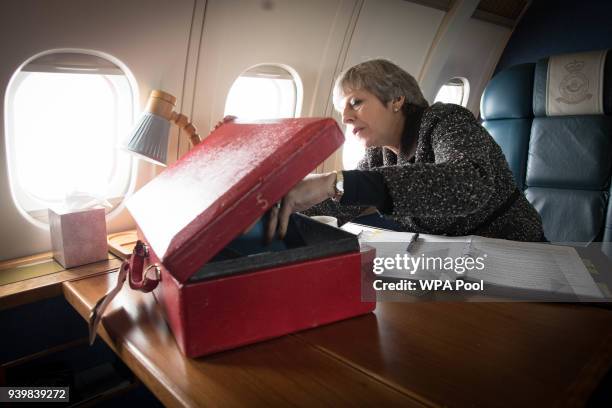 Prime Minister Theresa May flying to Cardiff after visiting Scotland and Northern Ireland during a tour of the four nations of the UK on March 29,...