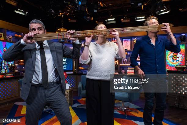 Pictured : Andy Cohen, Drew Barrymore and Timothy Olyphant --