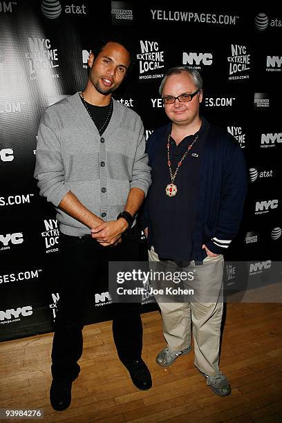 Personality and VJ Quddus and Paper Magazine's Mickey Boardman attend the NYC Extreme Locals Launch at M Studio on December 4, 2009 in New York City.