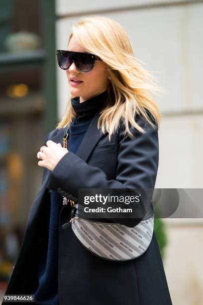 Rosie Huntington-Whiteley is seen wearing an Balenciaga, Wardrobe.NYC and Celine in SoHo on March 29, 2018 in New York City.