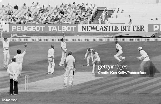 Bob Taylor of England is bowled by Lance Cairns of New Zealand during the 2nd Test match between England and New Zealand at Headingley, Leeds, 1st...