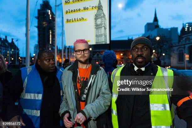 Cambridge Analytica whistleblower Chris Wylie leaves Parliament Square after an emergency demonstration on the anniversary of triggering Article 50....