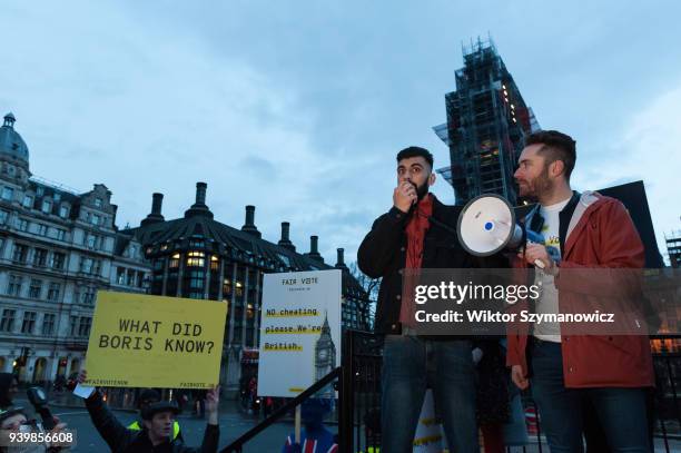 BeLeave whistleblower Shahmir Sanni speaks at an emergency demonstration in Parliament Square on the anniversary of triggering Article 50. The rally,...